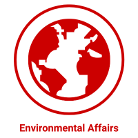 Environmental affairs icon with a globe inside a circle