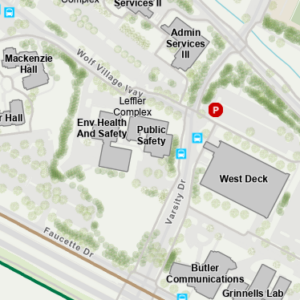 Campus map featuring the EHS building and the public safety building.