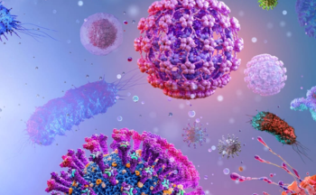 Artistic renderings of molecules, cells, and diseases that are extremely close up.