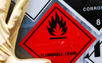 Close up on a sign saying "flammable liquid"