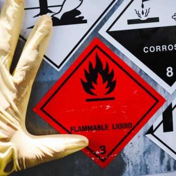 Close up on a sign saying "flammable liquid"